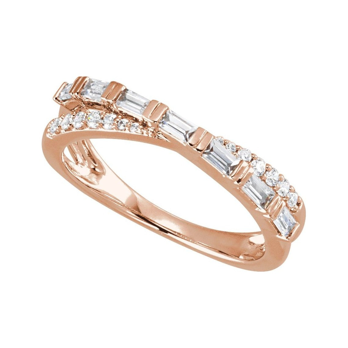 Sapphire Row Lab-Grown Diamond Baguette Crisscross Ring - 14K Rose Gold (view 4)