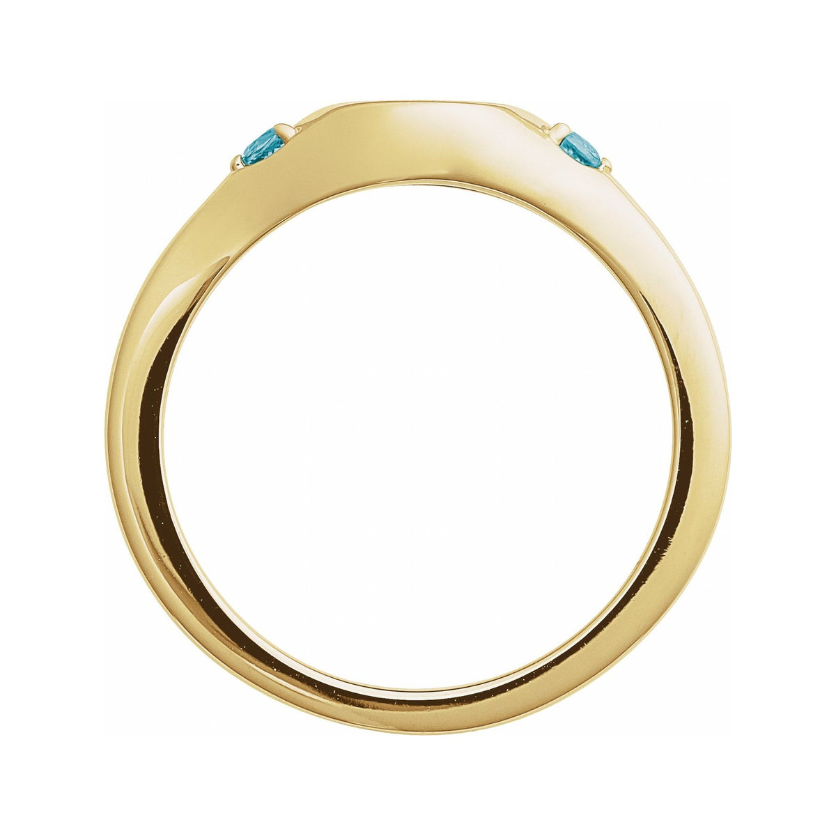 Sapphire Row Engravable Natural Gemstone Accented Signet Ring - Blue Zircon, 14K Yellow Gold (view 2)