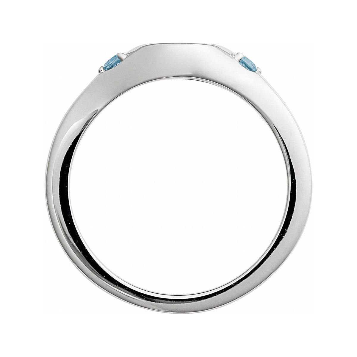 Sapphire Row Engravable Natural Gemstone Accented Signet Ring - Aquamarine, Platinum (view 2)