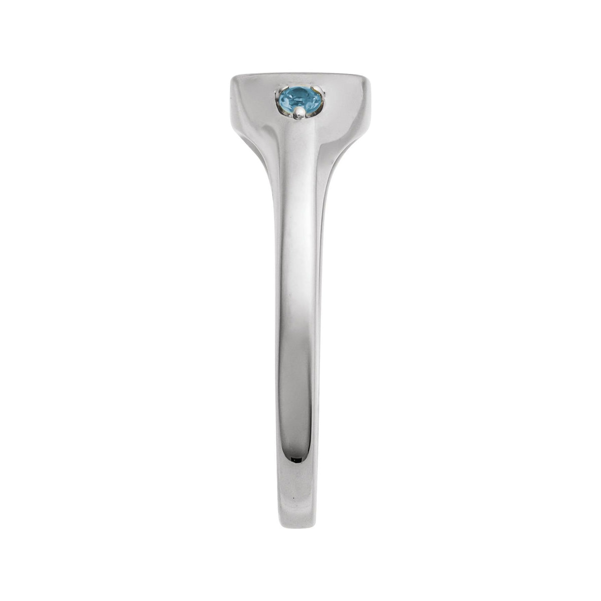 Sapphire Row Engravable Natural Gemstone Accented Signet Ring - Aquamarine, Platinum (view 3)
