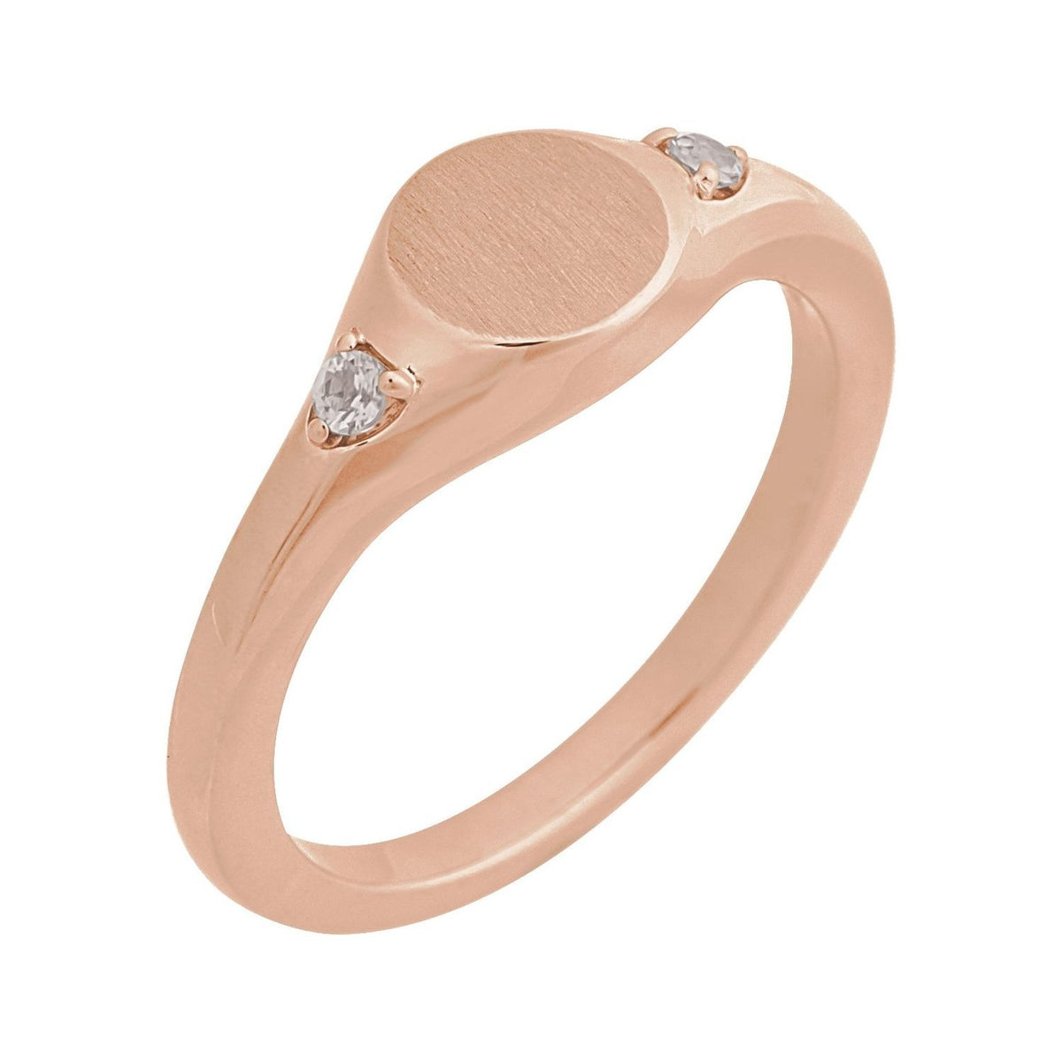 Sapphire Row Engravable Natural Gemstone Accented Signet Ring - White Sapphire, 14K Rose Gold