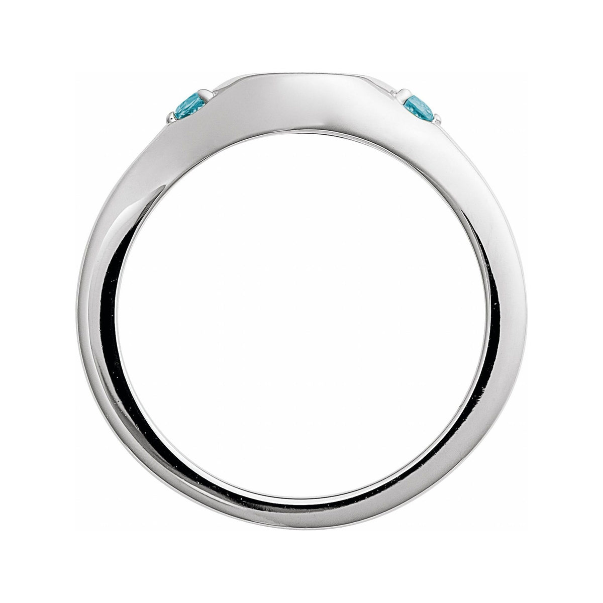 Sapphire Row Engravable Natural Gemstone Accented Signet Ring - Blue Zircon, Platinum (view 2)
