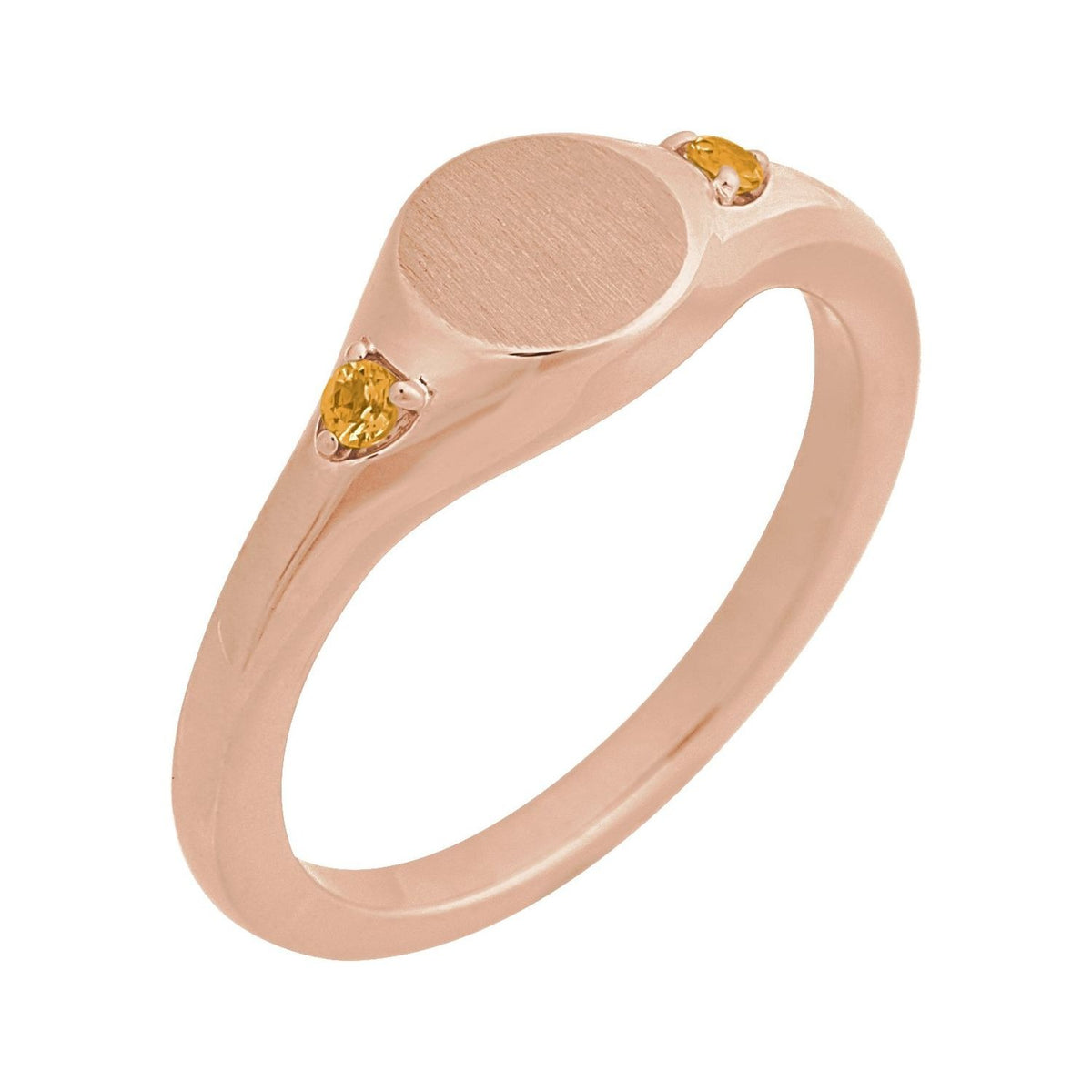 Sapphire Row Engravable Natural Gemstone Accented Signet Ring - Citrine, 14K Rose Gold