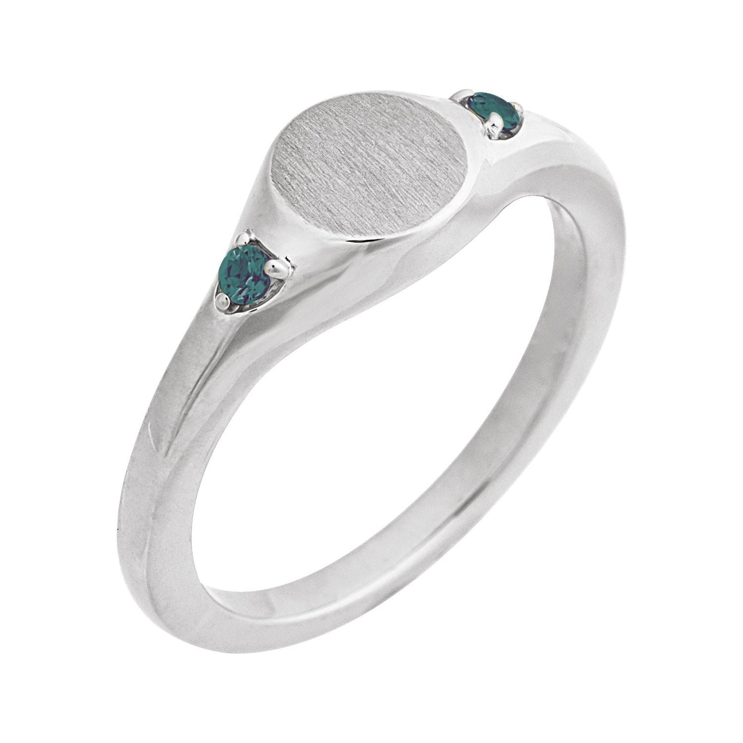 Sapphire Row Engravable Natural Gemstone Accented Signet Ring - Alexandrite, 14K White Gold