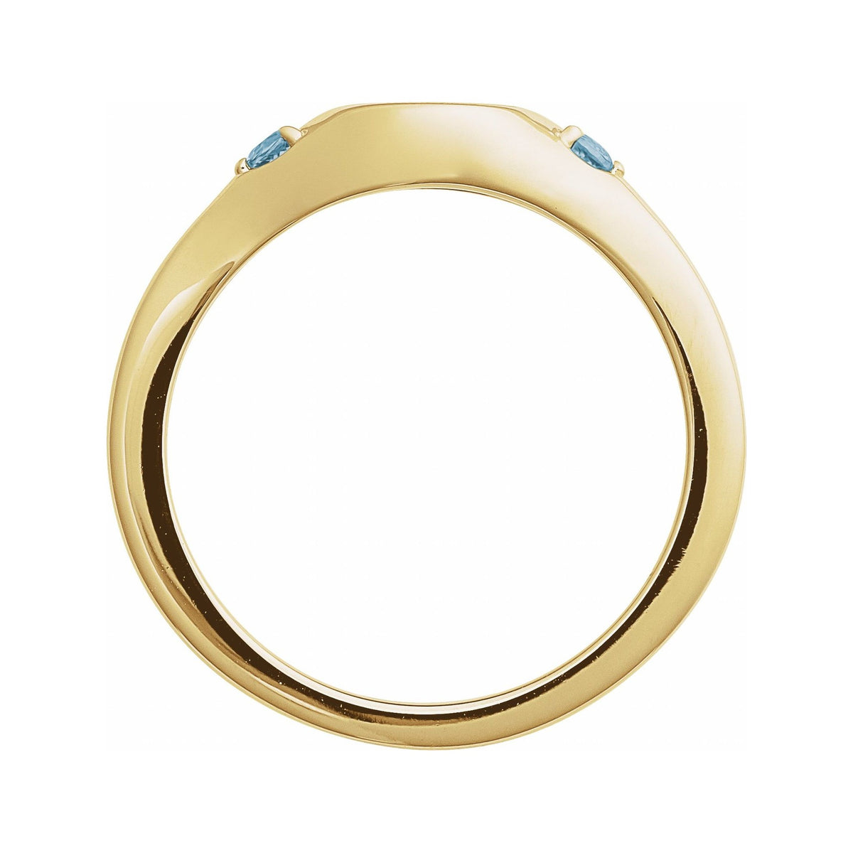 Sapphire Row Engravable Natural Gemstone Accented Signet Ring - Aquamarine, 14K Yellow Gold (view 2)