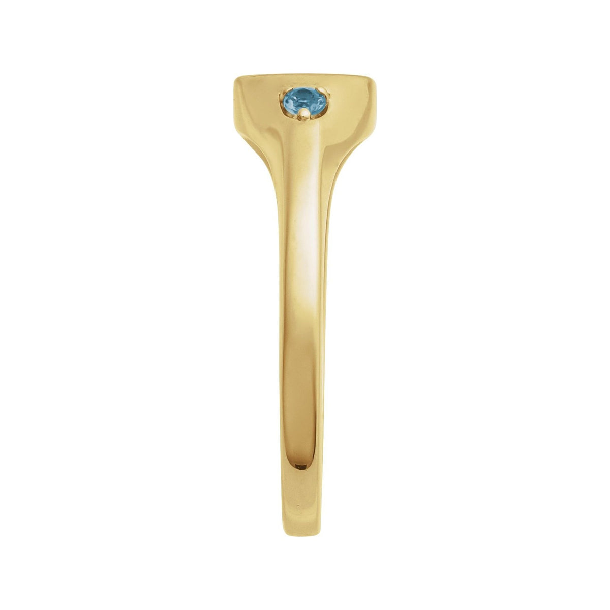 Sapphire Row Engravable Natural Gemstone Accented Signet Ring - Aquamarine, 14K Yellow Gold (view 3)