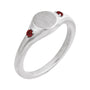 Sapphire Row Engravable Natural Gemstone Accented Signet Ring - Mozambique Garnet, Platinum