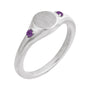 Sapphire Row Engravable Natural Gemstone Accented Signet Ring - Amethyst, Platinum
