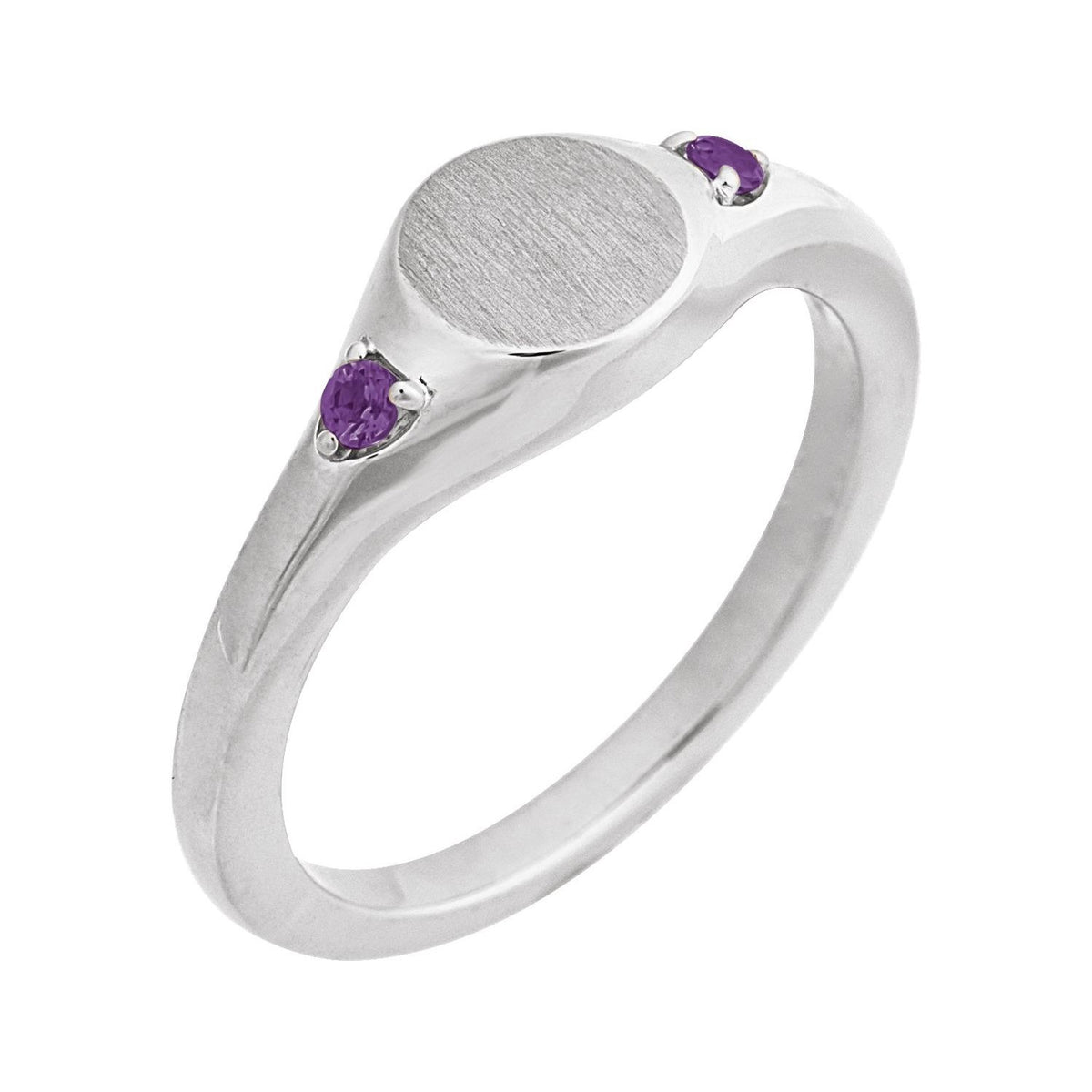 Sapphire Row Engravable Natural Gemstone Accented Signet Ring - Amethyst, Platinum