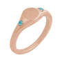 Sapphire Row Engravable Natural Gemstone Accented Signet Ring - Blue Zircon, 14K Rose Gold