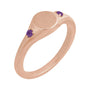Sapphire Row Engravable Natural Gemstone Accented Signet Ring - Amethyst, 14K Rose Gold