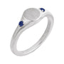 Sapphire Row Engravable Natural Gemstone Accented Signet Ring - Blue Sapphire, Platinum