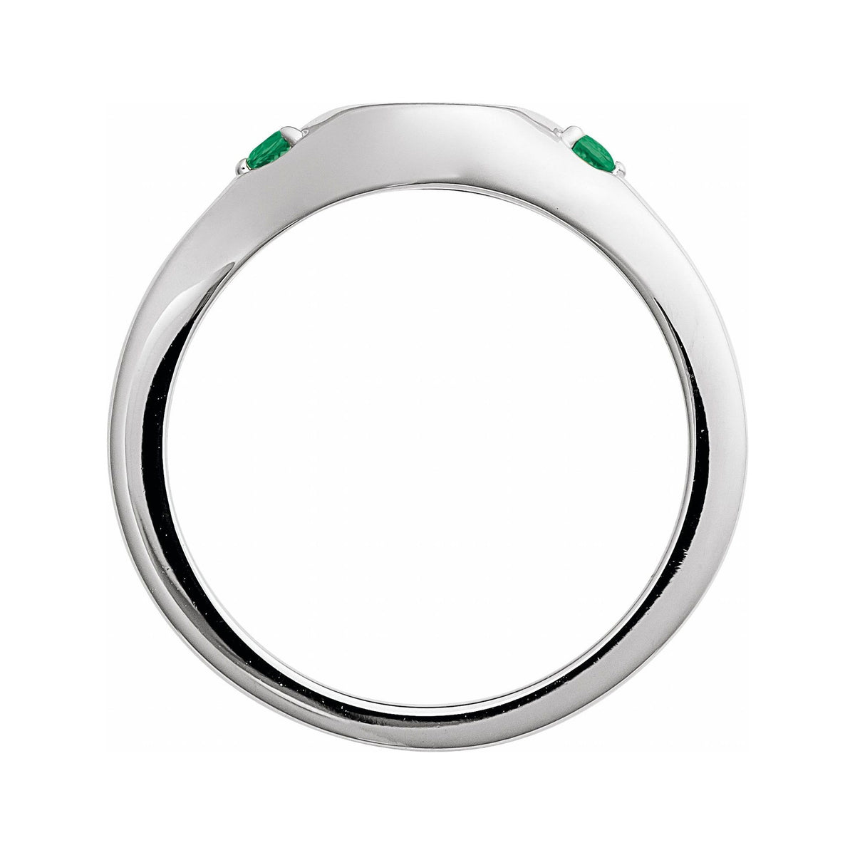Sapphire Row Engravable Natural Gemstone Accented Signet Ring - Emerald, 14K White Gold (view 2)