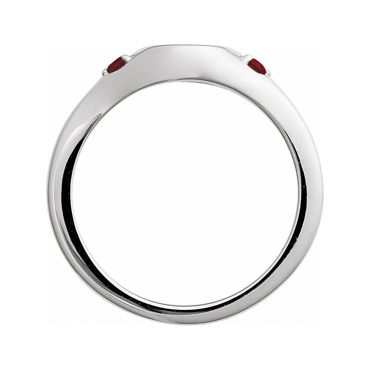 Sapphire Row Engravable Natural Gemstone Accented Signet Ring - Mozambique Garnet, 14K White Gold (view 2)