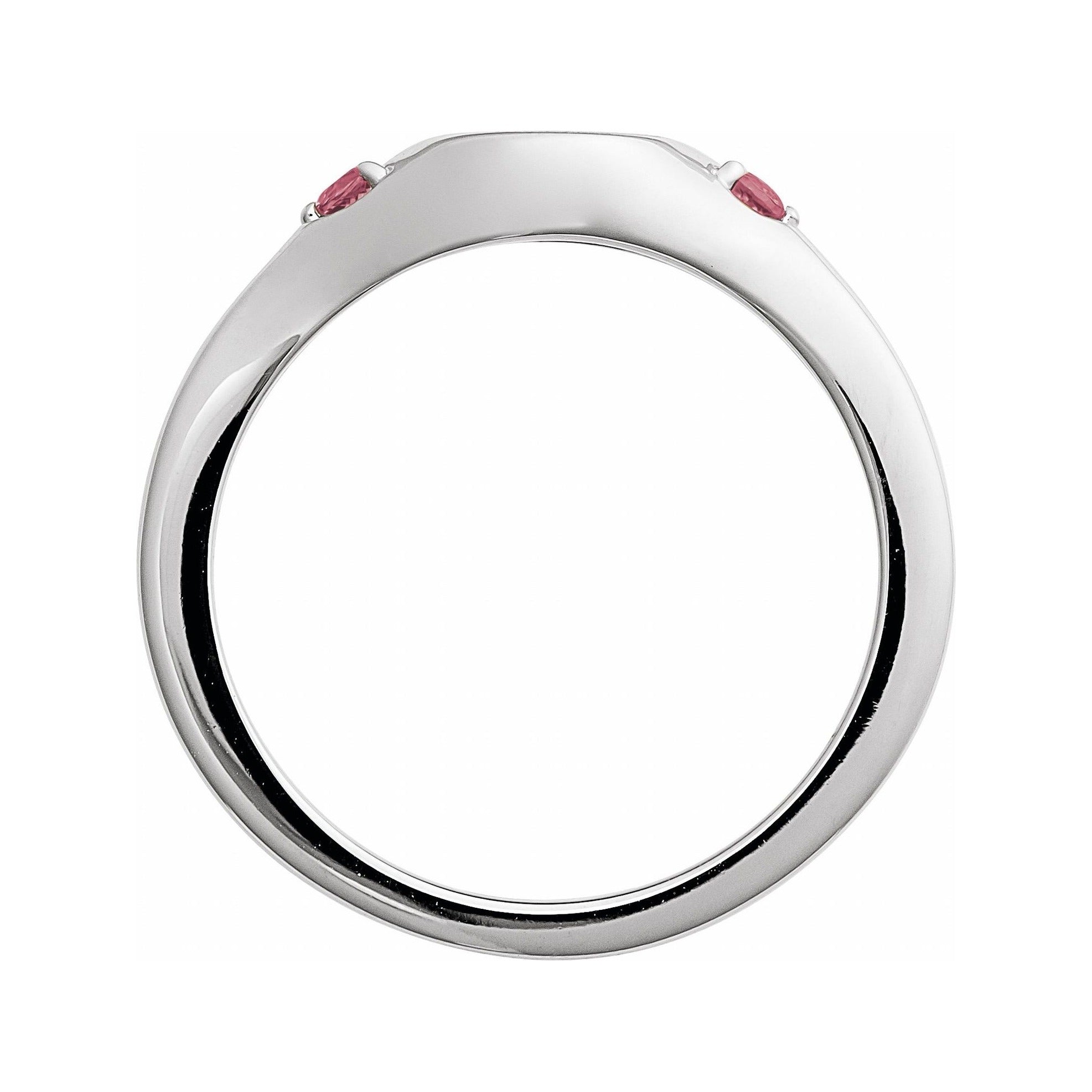 Sapphire Row Engravable Natural Gemstone Accented Signet Ring - Pink Tourmaline, 14K White Gold (view 2)