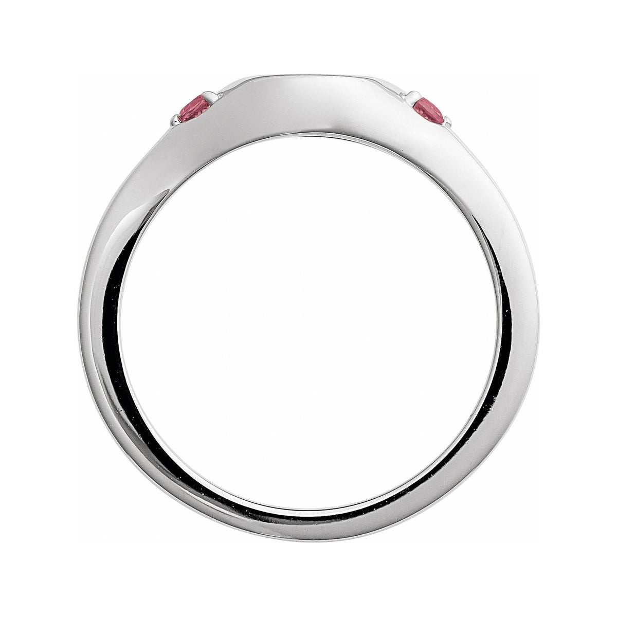 Sapphire Row Engravable Natural Gemstone Accented Signet Ring - Pink Tourmaline, 14K White Gold (view 2)