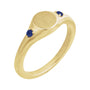 Sapphire Row Engravable Natural Gemstone Accented Signet Ring - Blue Sapphire, 14K Yellow Gold