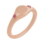 Sapphire Row Engravable Natural Gemstone Accented Signet Ring - Pink Tourmaline, 14K Rose Gold