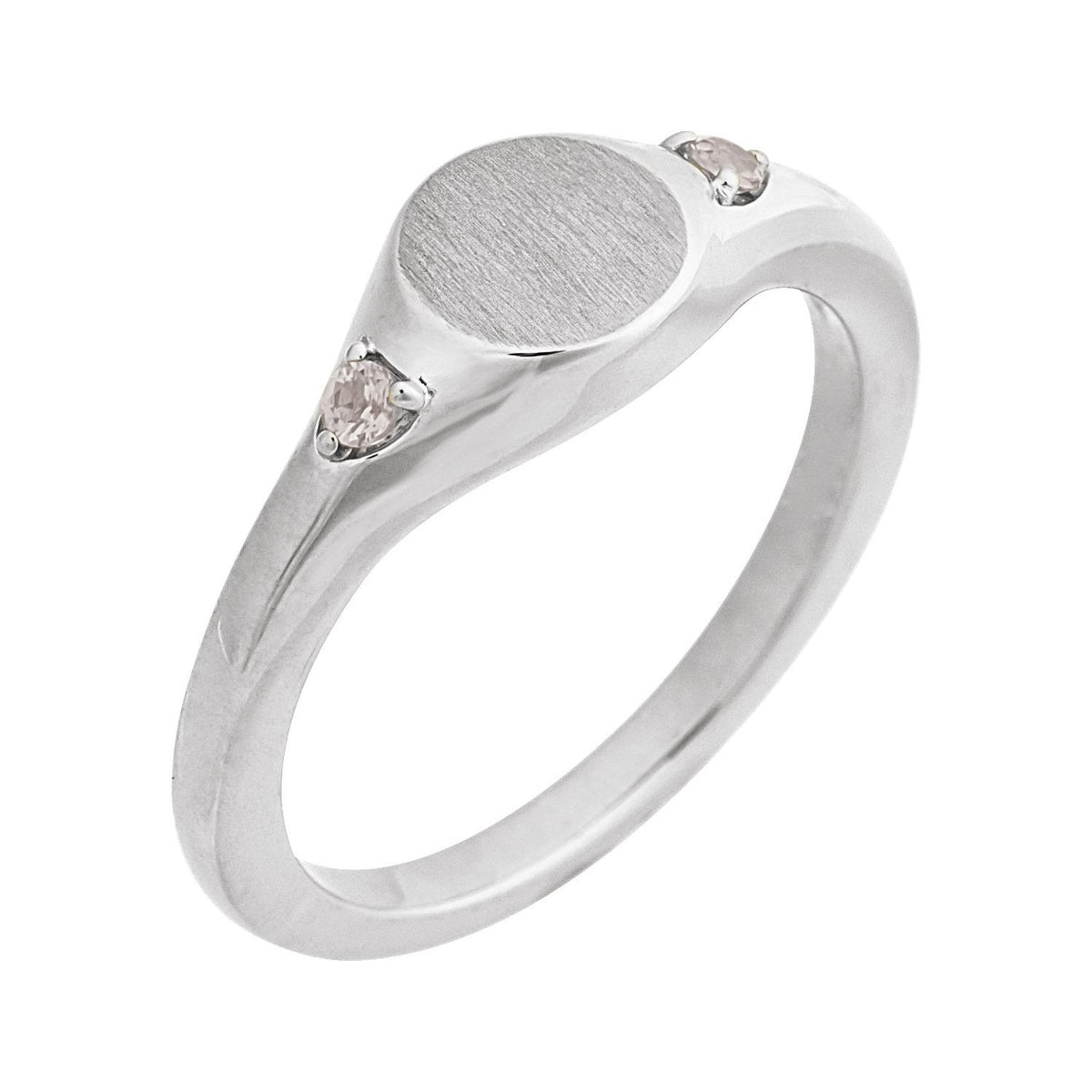 Sapphire Row Engravable Natural Gemstone Accented Signet Ring - White Sapphire, 14K White Gold