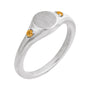 Sapphire Row Engravable Natural Gemstone Accented Signet Ring - Citrine, Platinum