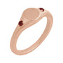 Sapphire Row Engravable Natural Gemstone Accented Signet Ring - Mozambique Garnet, 14K Rose Gold