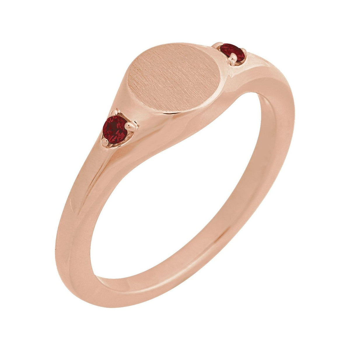 Sapphire Row Engravable Natural Gemstone Accented Signet Ring - Mozambique Garnet, 14K Rose Gold