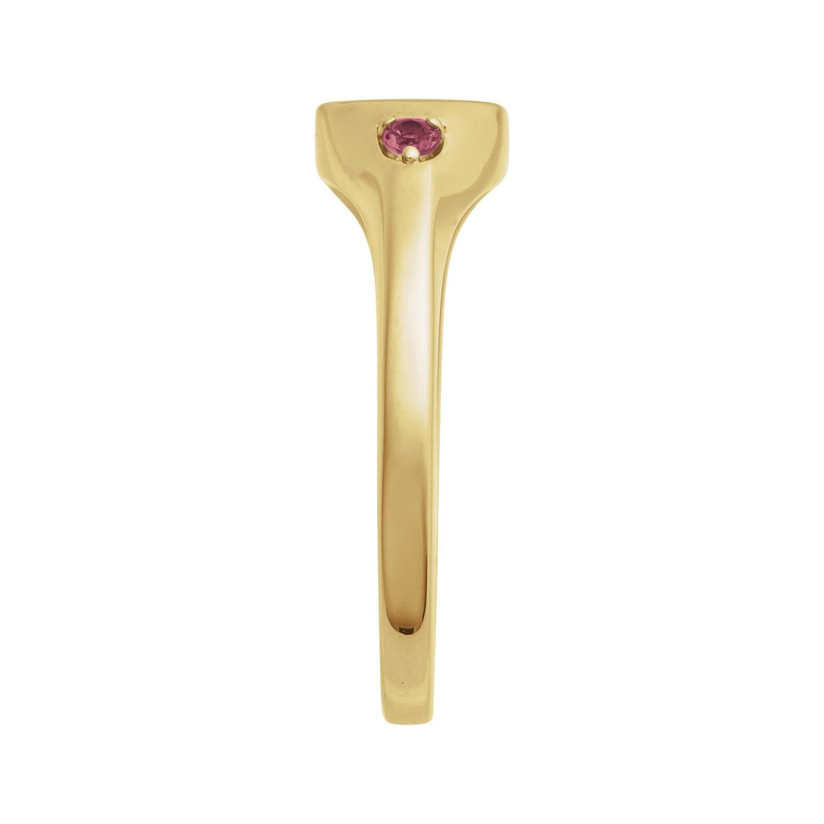 Sapphire Row Engravable Natural Gemstone Accented Signet Ring - Pink Tourmaline, 14K Yellow Gold (view 3)