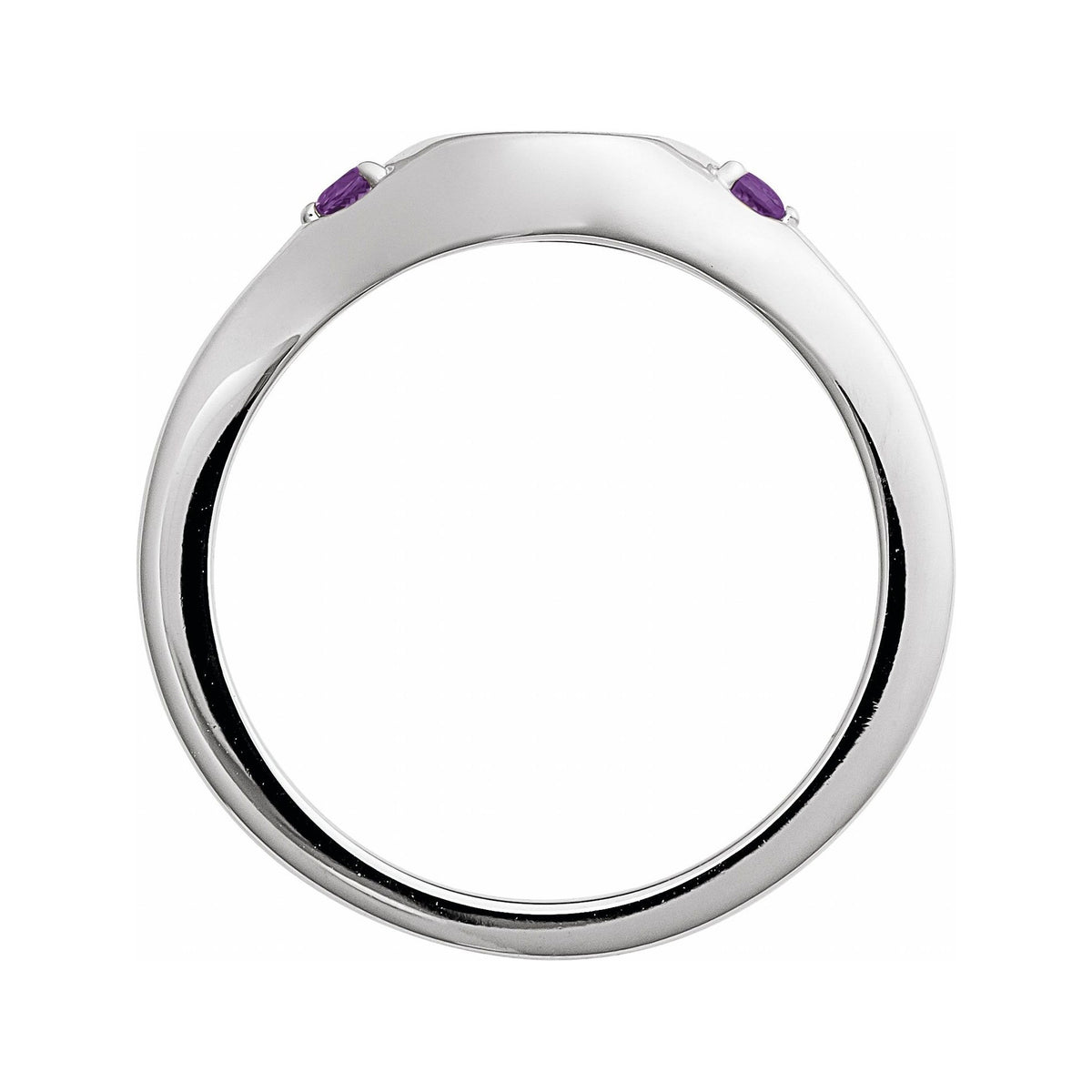 Sapphire Row Engravable Natural Gemstone Accented Signet Ring - Amethyst, 14K White Gold (view 2)