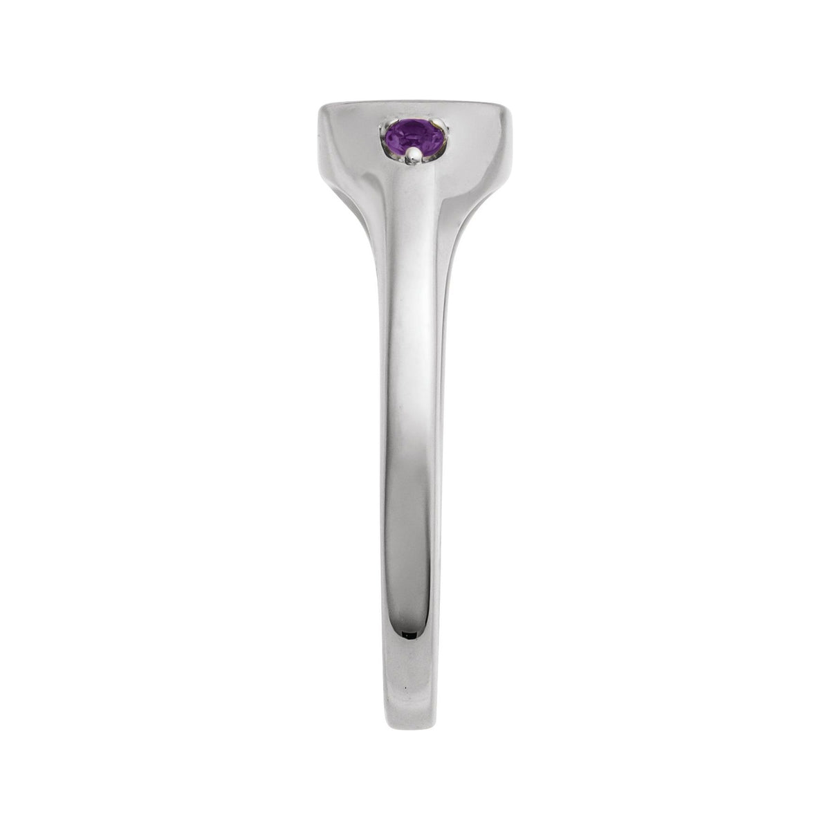 Sapphire Row Engravable Natural Gemstone Accented Signet Ring - Amethyst, 14K White Gold (view 3)