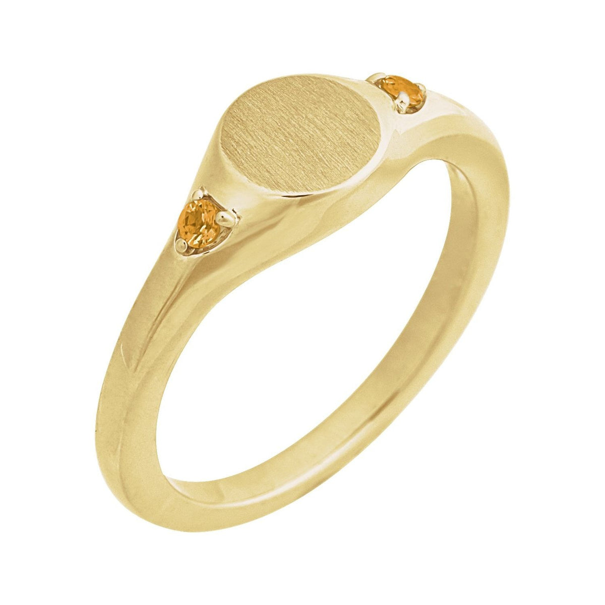 Sapphire Row Engravable Natural Gemstone Accented Signet Ring - Citrine, 14K Yellow Gold