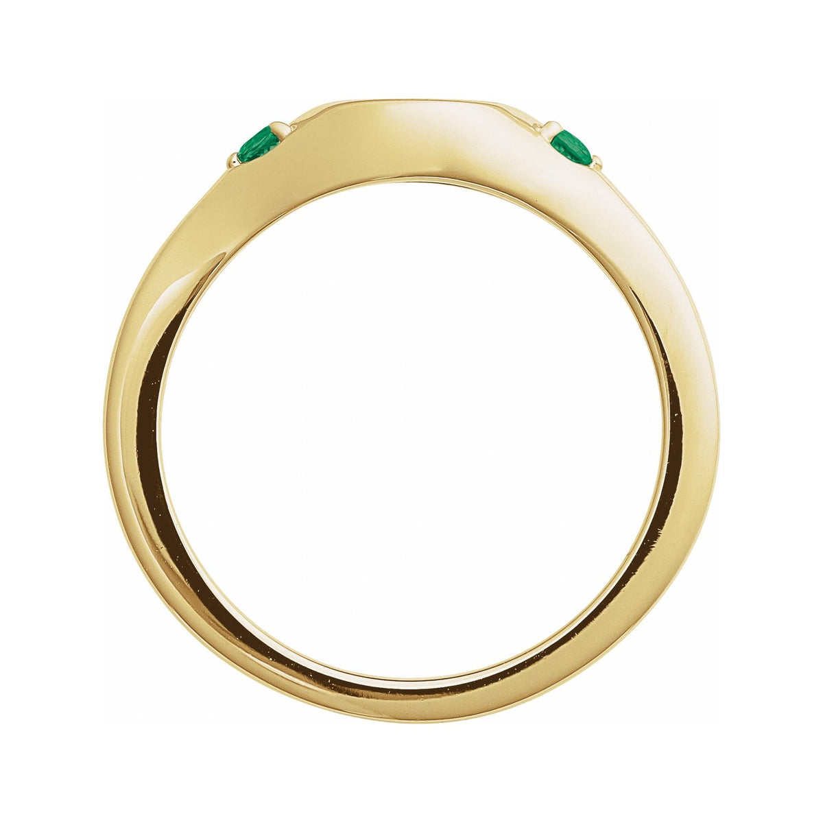 Sapphire Row Engravable Natural Gemstone Accented Signet Ring - Emerald, 14K Yellow Gold (view 2)