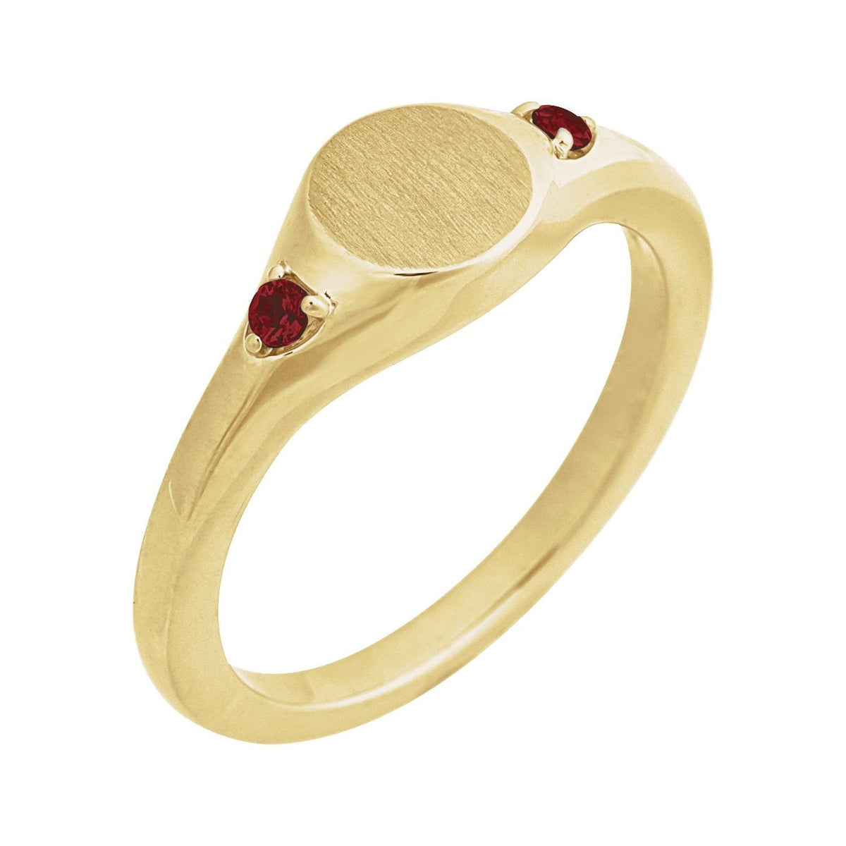 Sapphire Row Engravable Natural Gemstone Accented Signet Ring - Mozambique Garnet, 14K Yellow Gold