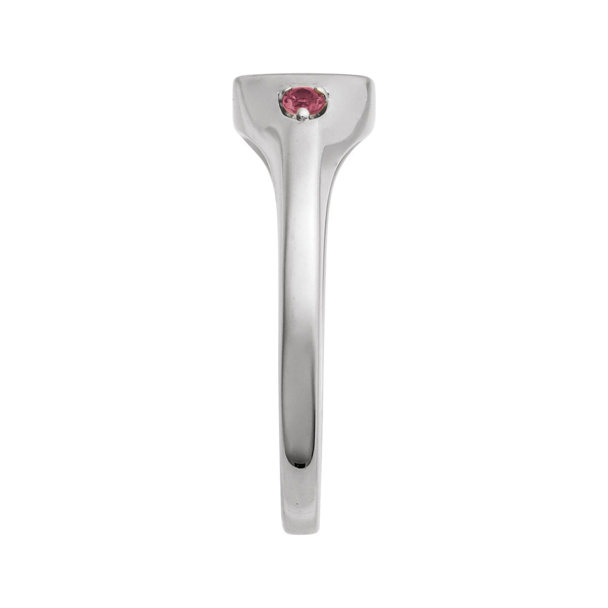 Sapphire Row Engravable Natural Gemstone Accented Signet Ring - Pink Tourmaline, Platinum (view 3)