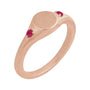 Sapphire Row Engravable Lab-Grown Gemstone Accented Signet Ring - Ruby, 14K Rose Gold