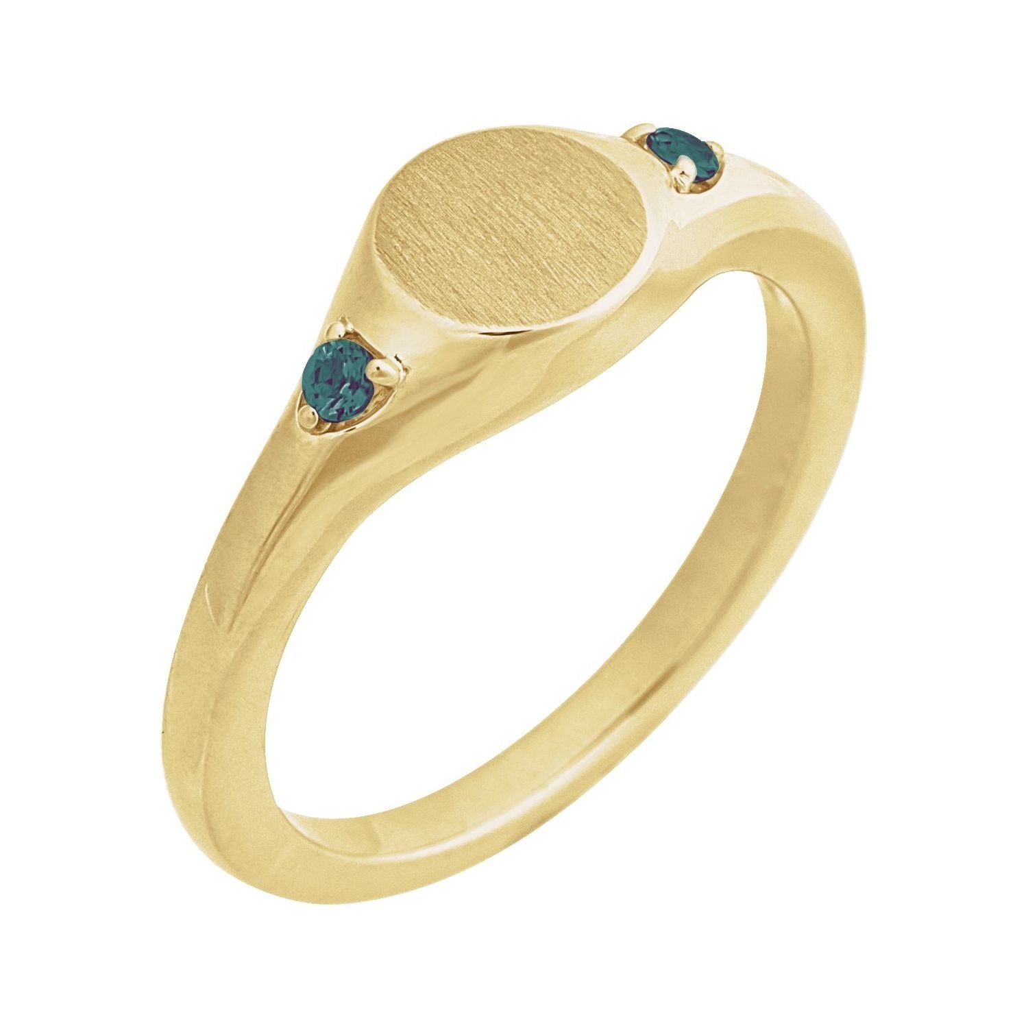 Sapphire Row Engravable Lab-Grown Gemstone Accented Signet Ring - Alexandrite, 14K Yellow Gold