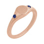 Sapphire Row Engravable Lab-Grown Gemstone Accented Signet Ring - Blue Sapphire, 14K Rose Gold