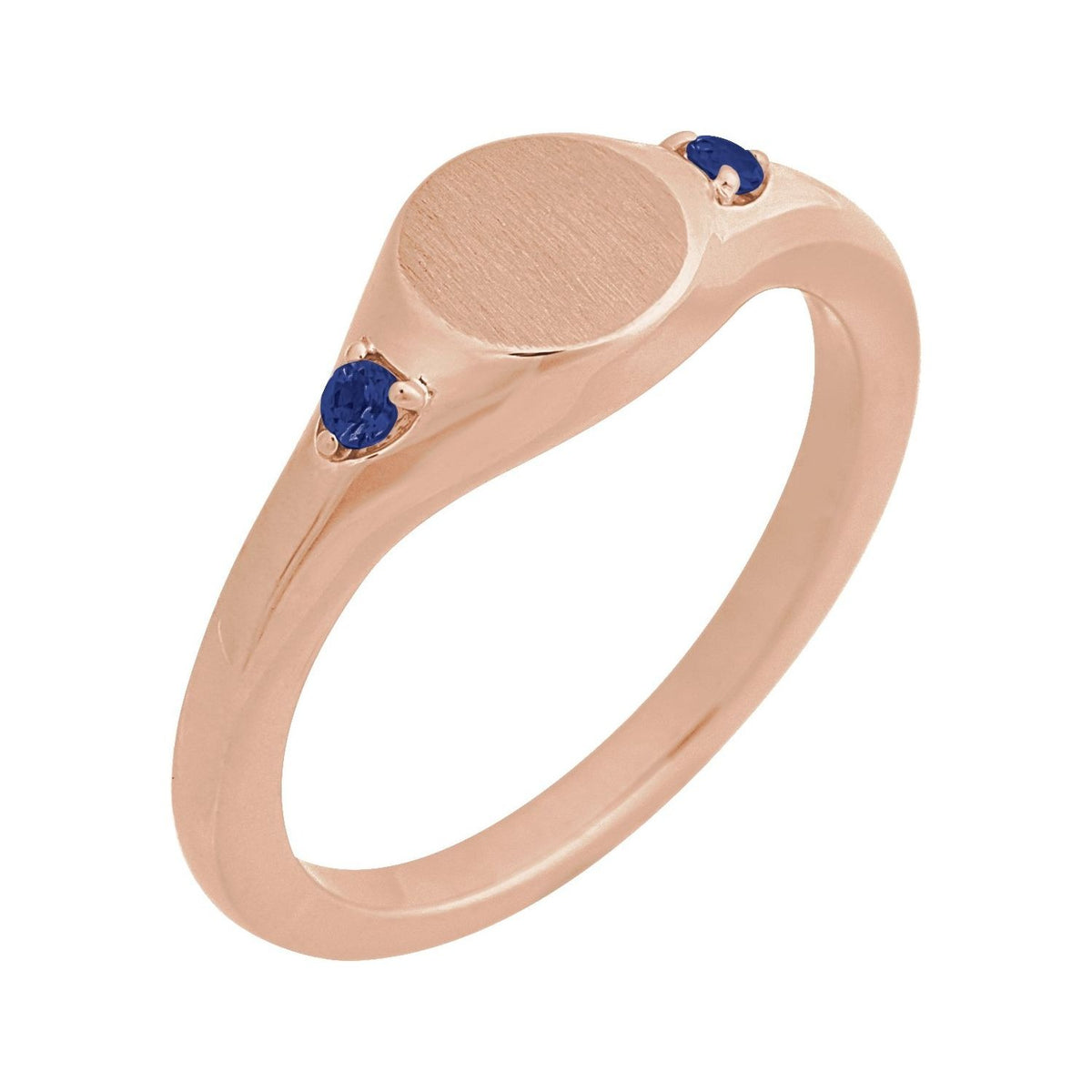 Sapphire Row Engravable Lab-Grown Gemstone Accented Signet Ring - Blue Sapphire, 14K Rose Gold