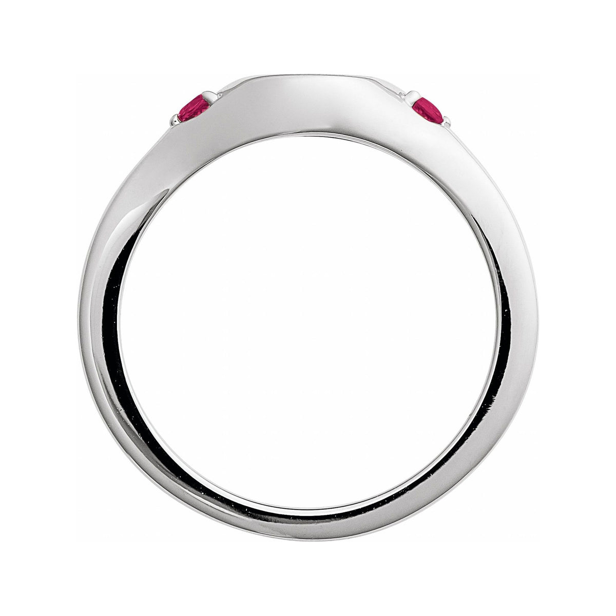 Sapphire Row Engravable Lab-Grown Gemstone Accented Signet Ring - Ruby, 14K White Gold (view 2)