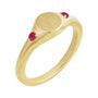 Sapphire Row Engravable Lab-Grown Gemstone Accented Signet Ring - Ruby, 14K Yellow Gold