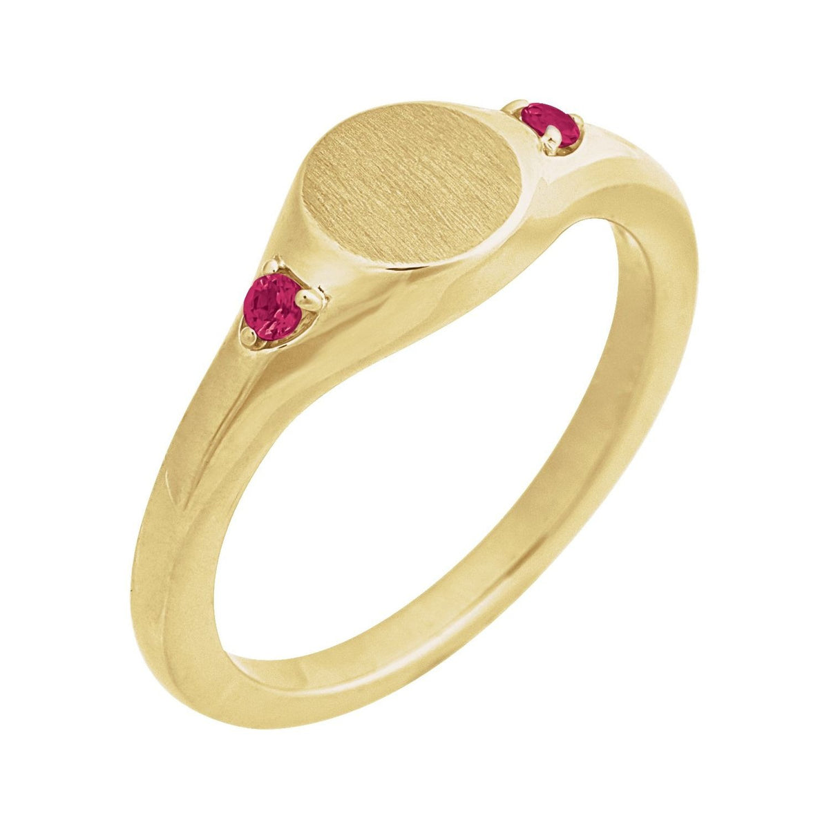 Sapphire Row Engravable Lab-Grown Gemstone Accented Signet Ring - Ruby, 14K Yellow Gold