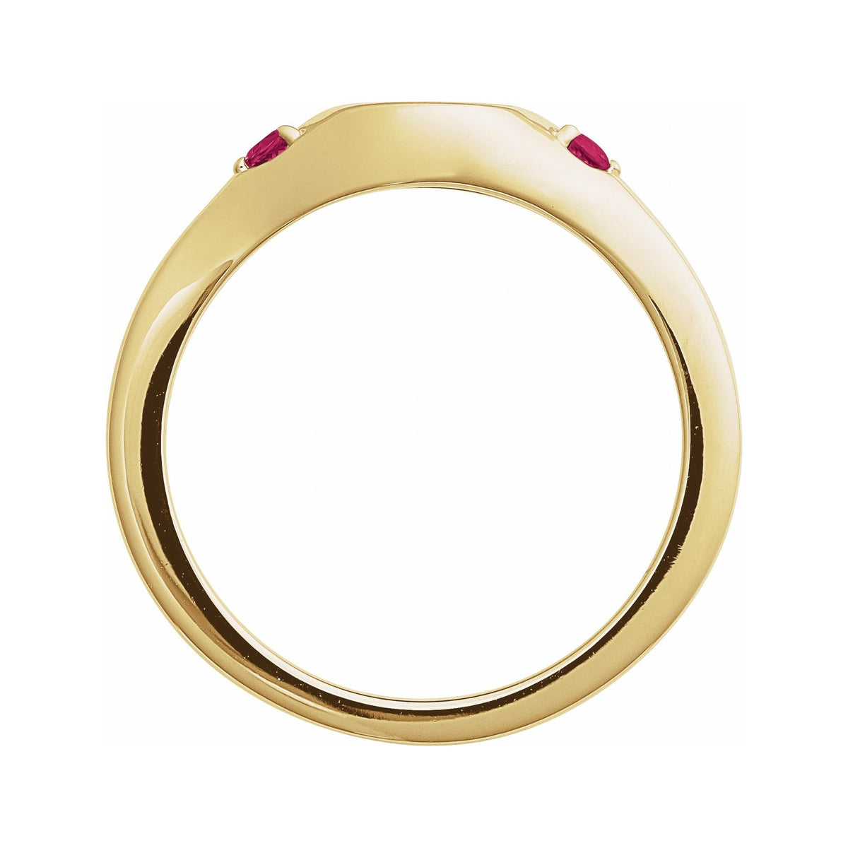 Sapphire Row Engravable Lab-Grown Gemstone Accented Signet Ring - Ruby, 14K Yellow Gold (view 2)