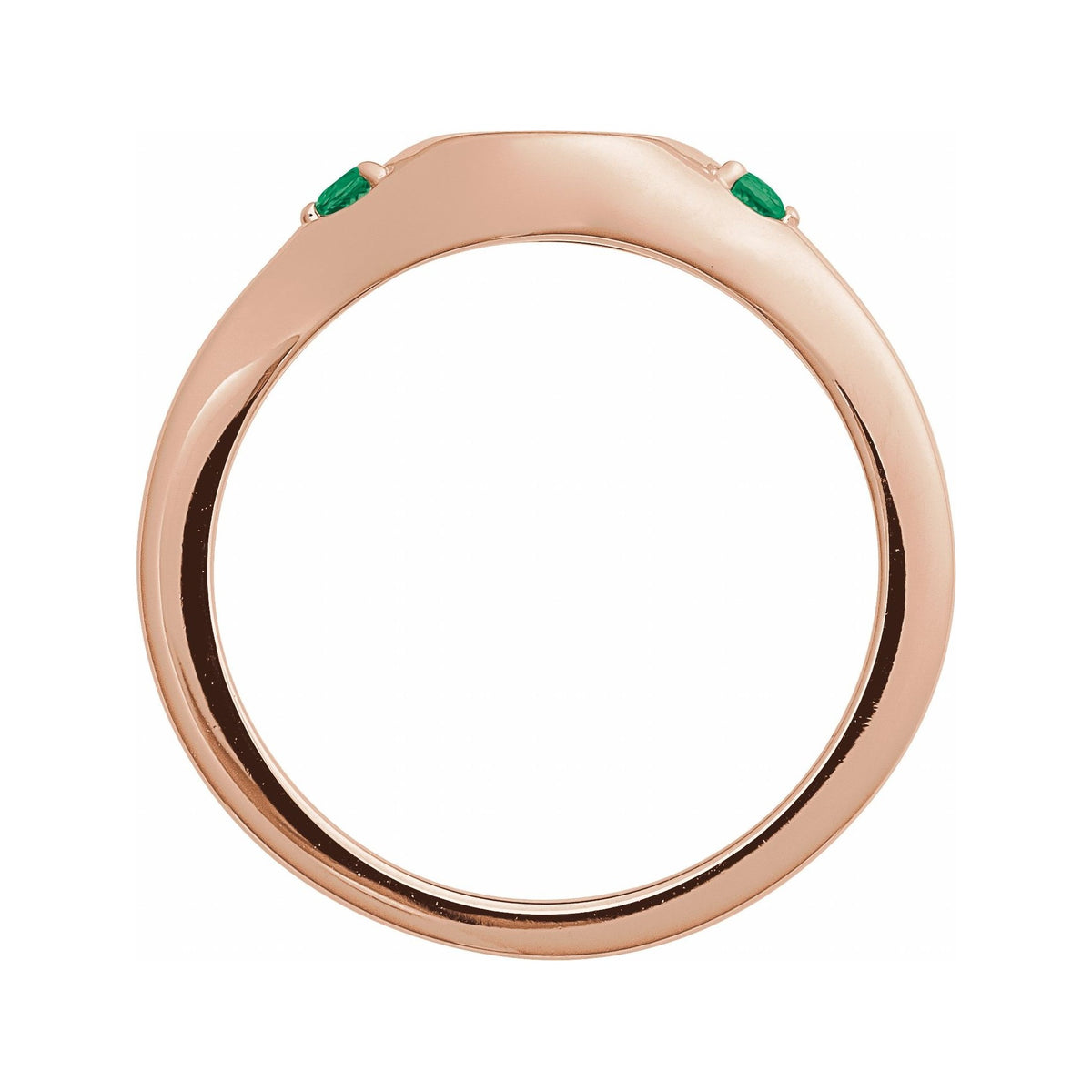 Sapphire Row Engravable Lab-Grown Gemstone Accented Signet Ring - Emerald, 14K Rose Gold (view 2)