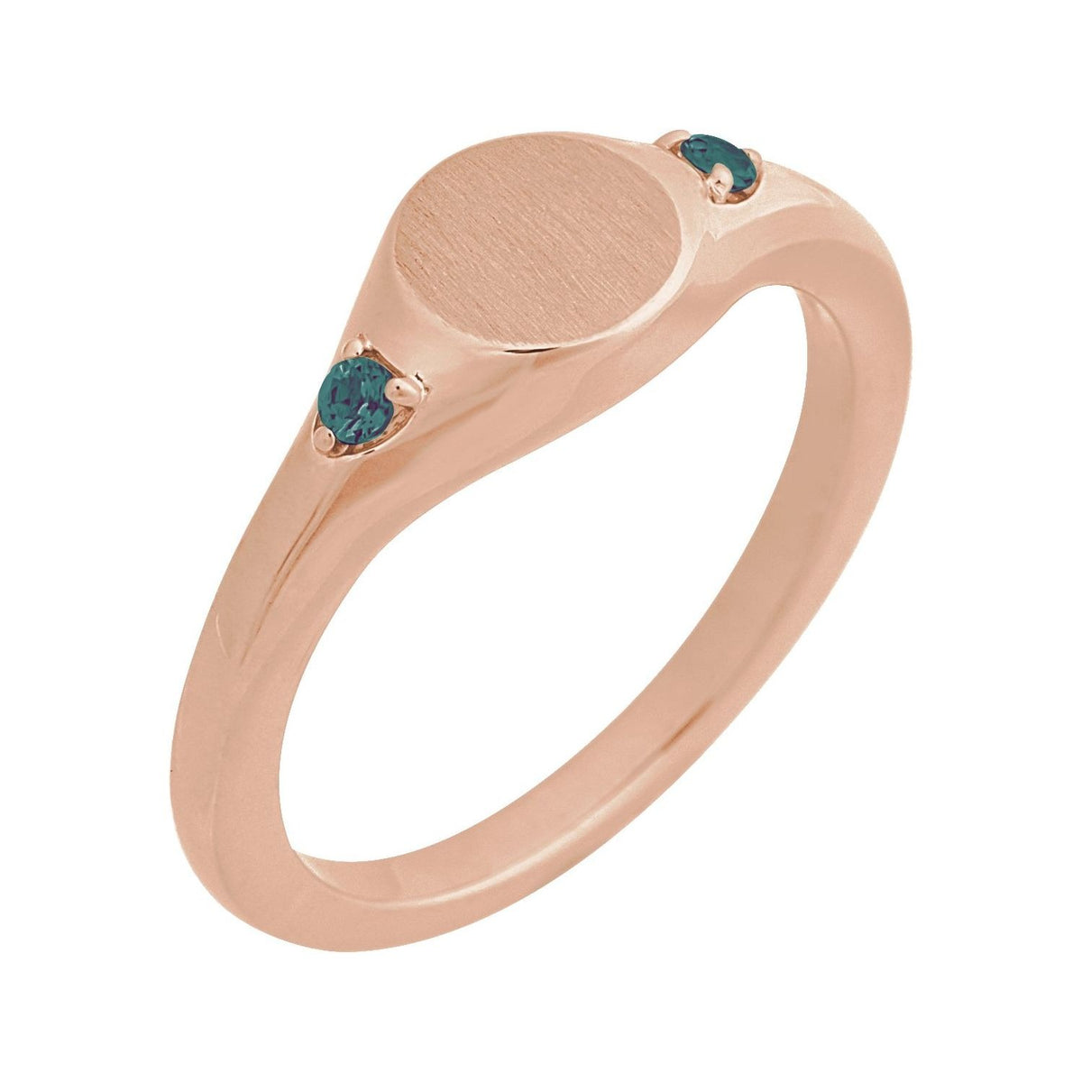 Sapphire Row Engravable Lab-Grown Gemstone Accented Signet Ring - Alexandrite, 14K Rose Gold