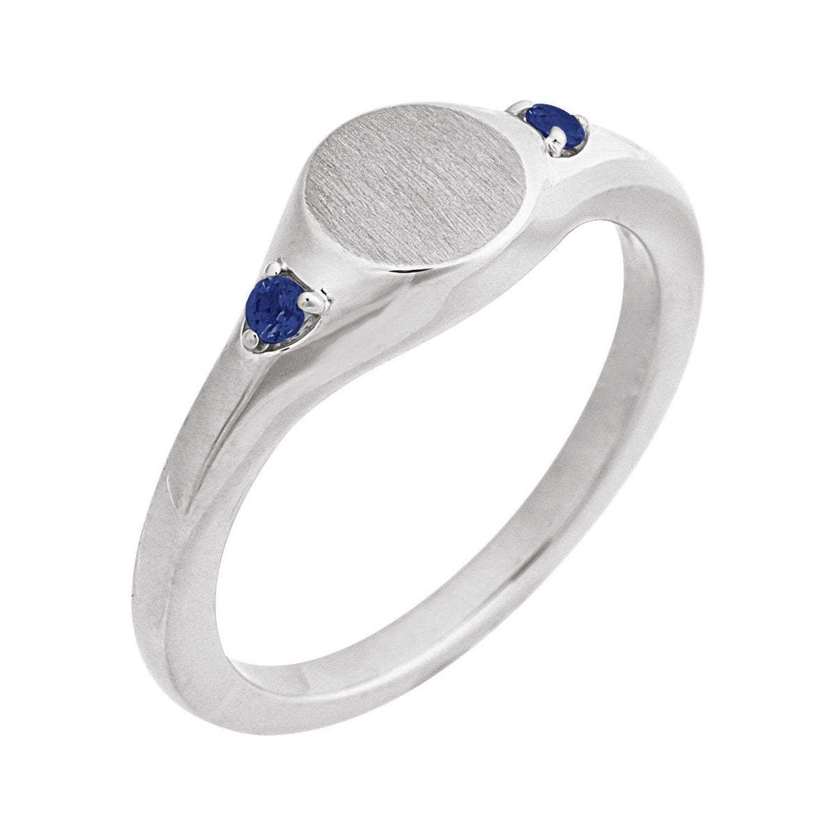 Sapphire Row Engravable Lab-Grown Gemstone Accented Signet Ring - Blue Sapphire, Platinum