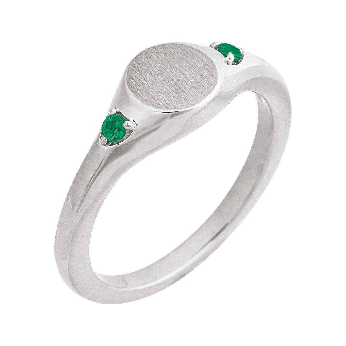 Sapphire Row Engravable Lab-Grown Gemstone Accented Signet Ring - Emerald, Platinum