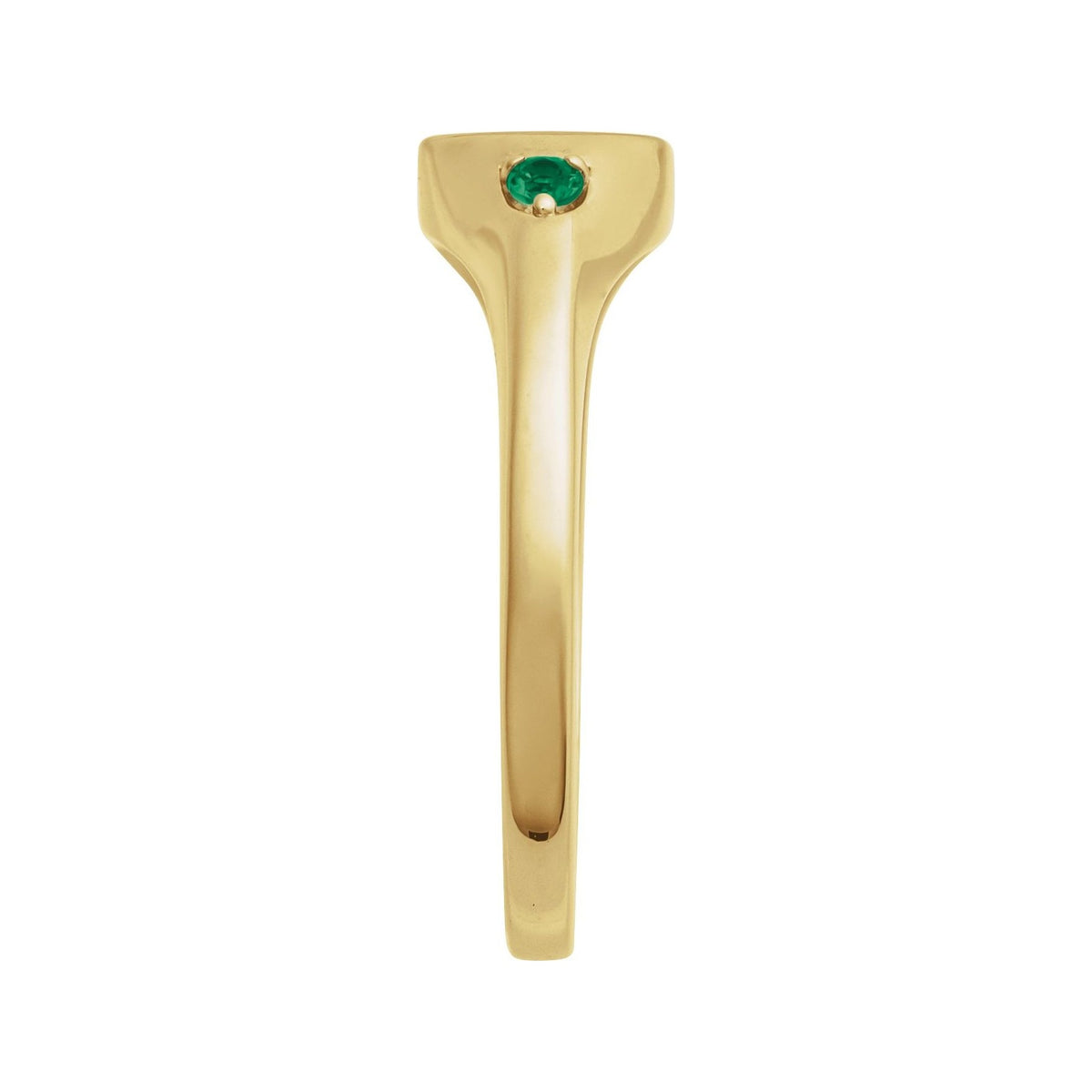 Sapphire Row Engravable Lab-Grown Gemstone Accented Signet Ring - Emerald, 14K Yellow Gold (view 3)