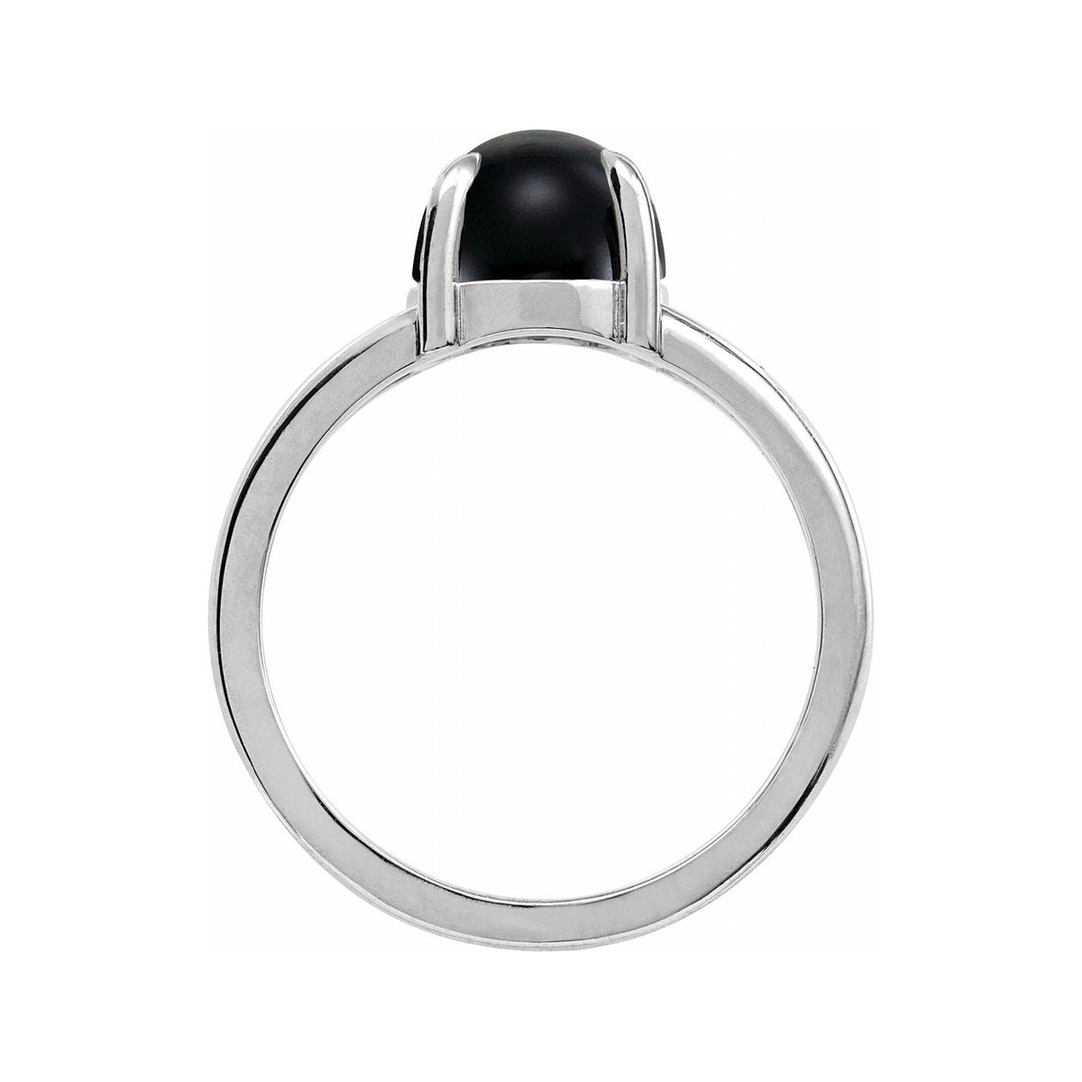 Sapphire Row Natural Gemstone Claw-Prong Cabochon Ring - Onyx, 14K White Gold (view 2)