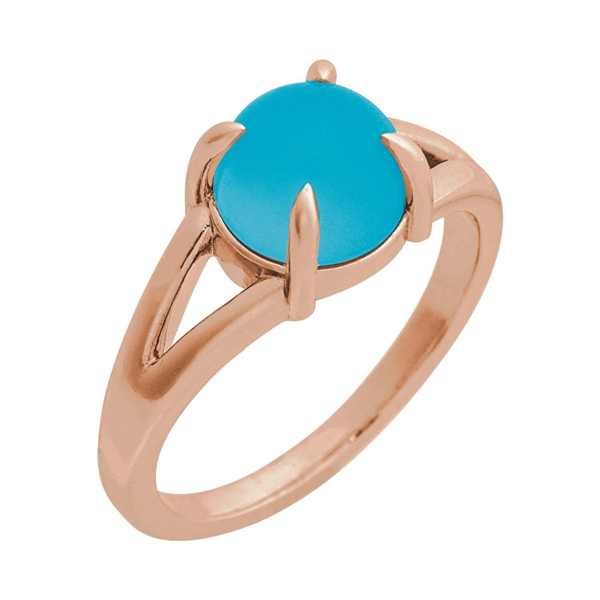 Sapphire Row Natural Gemstone Claw-Prong Cabochon Ring - Turquoise, 14K Rose Gold, Round 6 mm
