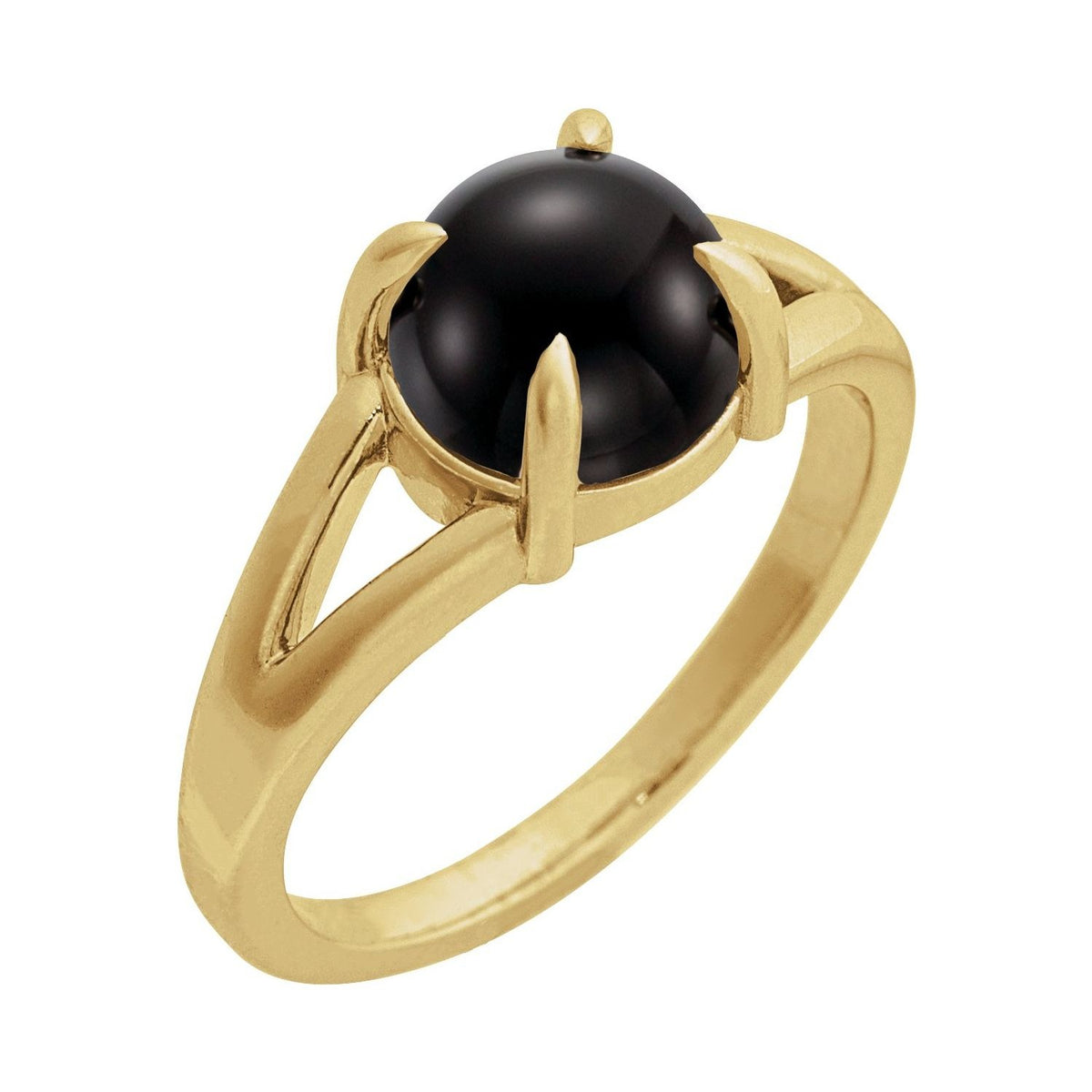 Sapphire Row Natural Gemstone Claw-Prong Cabochon Ring - Onyx, 14K Yellow Gold