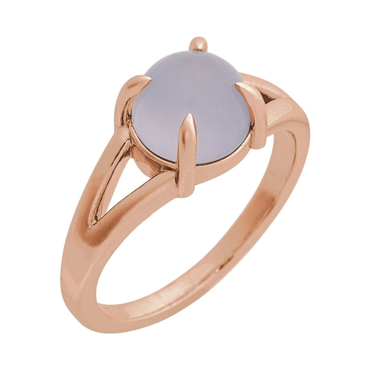 Sapphire Row Natural Gemstone Claw-Prong Cabochon Ring - Chalcedony, 14K Rose Gold, Round 8 mm
